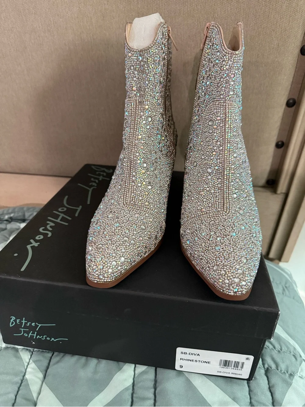 Diva Silver Crystal Embellished Ankle Booties